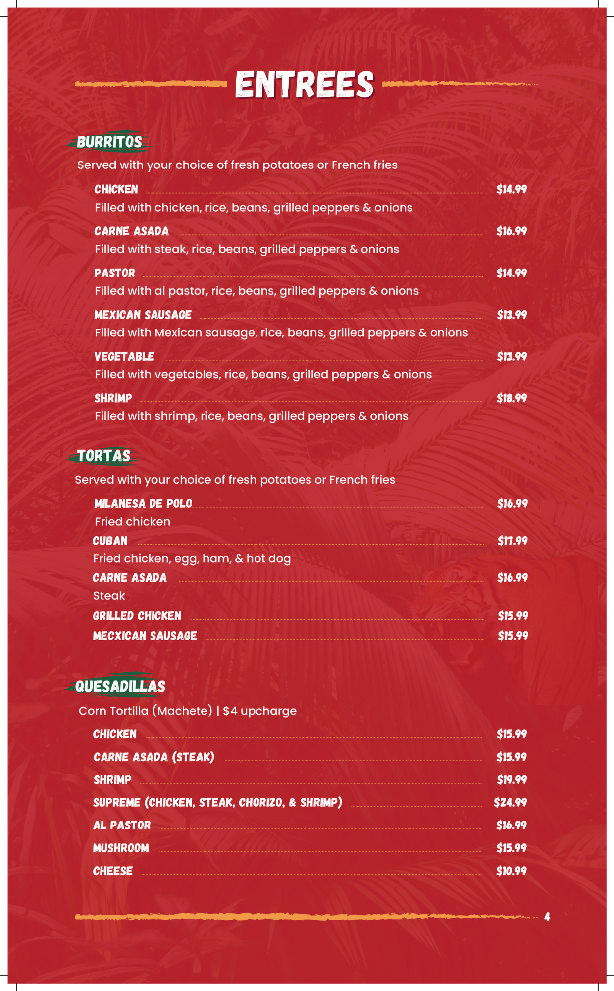 Don Tigre Food Menu